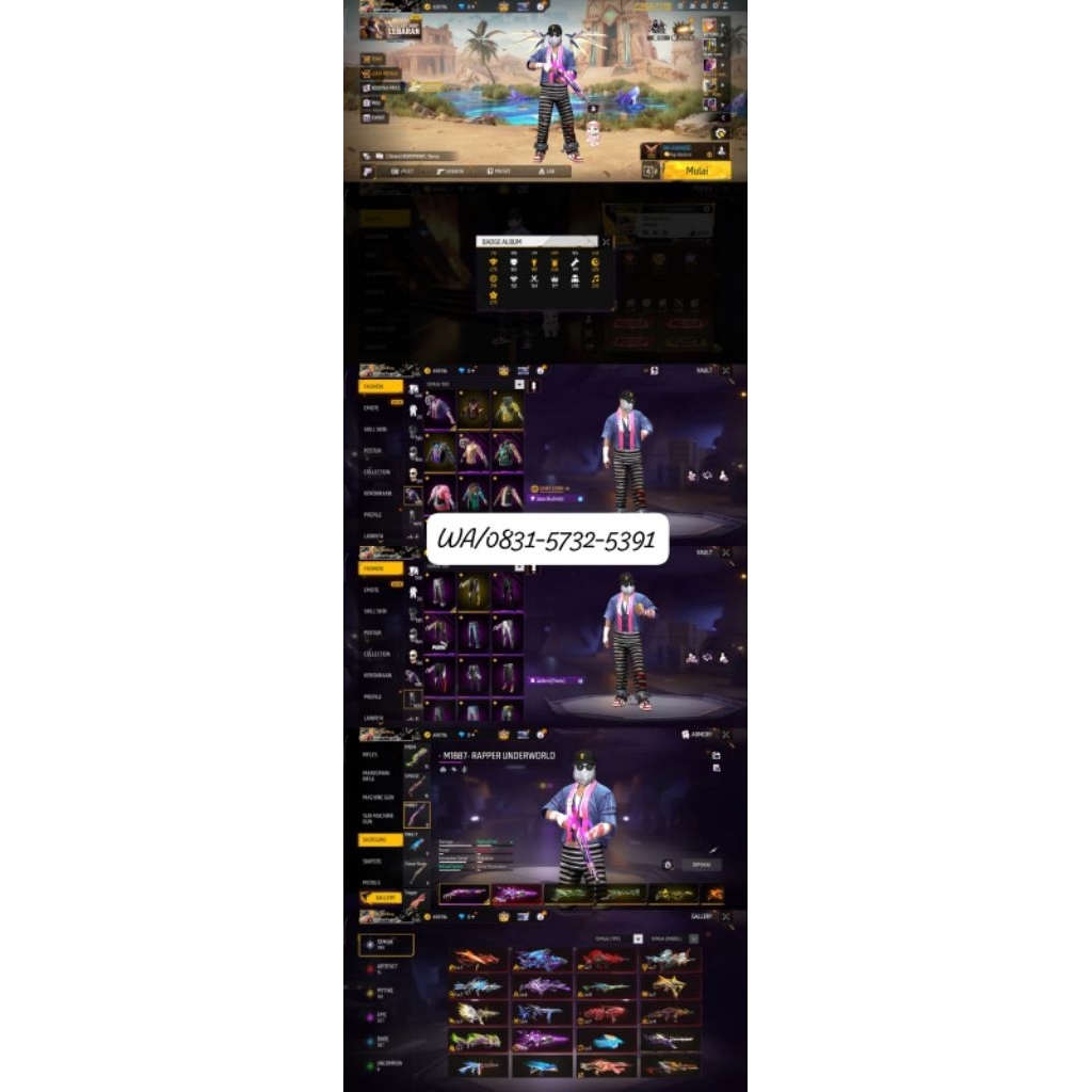 AKUN FF SULTAN-LEVEL TINGGI, SKIN LENGKAP READY AKUN FF MURAH-BAGUS FULL SKIN
