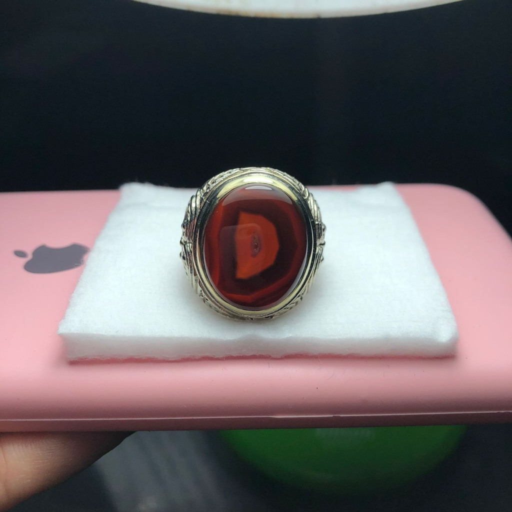 Cincin Batu Delima Hitam Motif Huruf D Asli