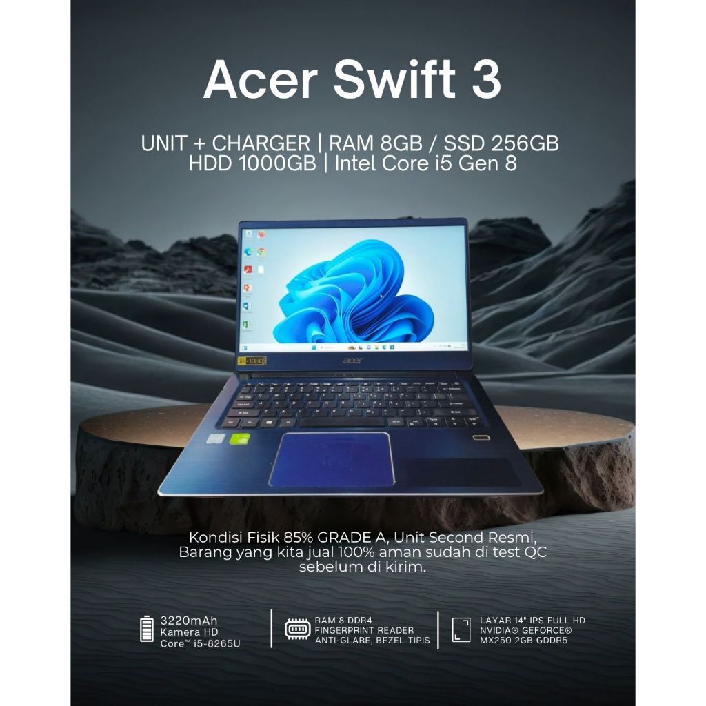 Laptop Acer Swift 3 Second Unit + Charger | RAM 8GB / SSD 256GB / HDD 1000GB  Intel Core i5 Gen 8 | 