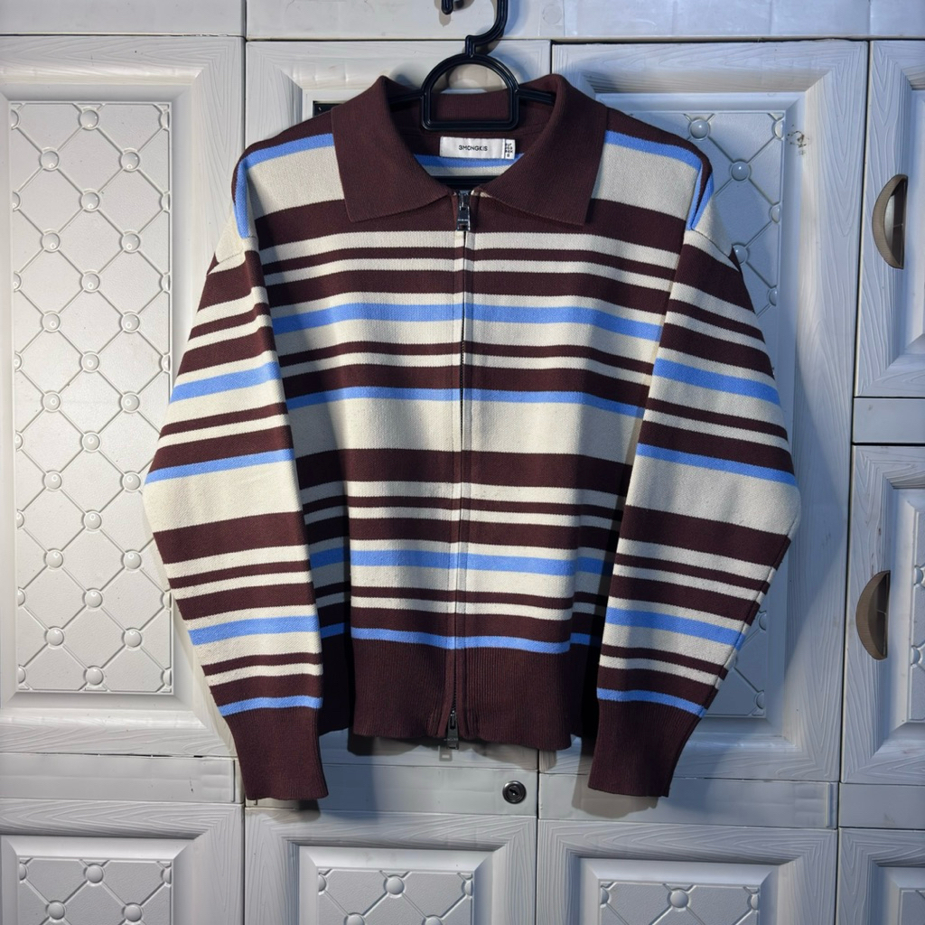 [ Preloved ] 3MONGKIS - Selia Knit Top Cardigan Brown Stripes