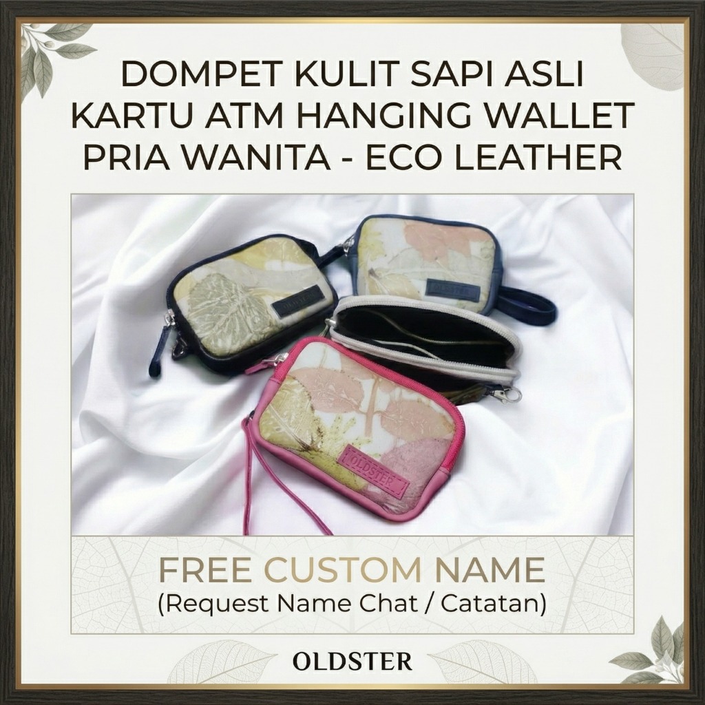 Dompet Kulit Sapi Asli Kartu ATM Hanging Wallet Pria Wanita - Eco Leather - Free Custom Name, Reques