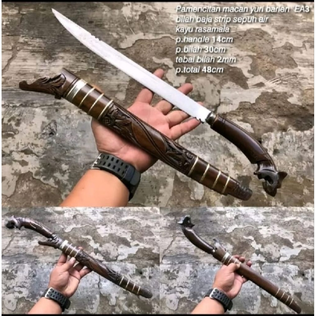 Golok Baja Ukir Macan coklat Premium Tajam