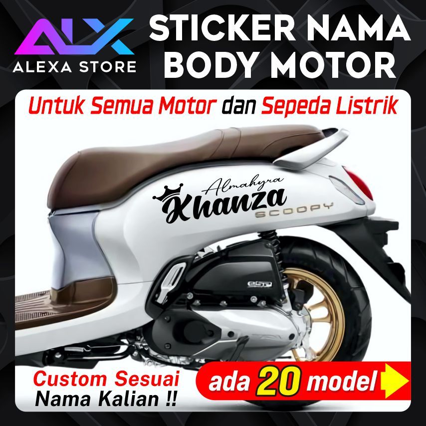 Sticker Nama Body Motor dan Sepeda Listrik Cutting Kaligrafi Jepang Korea Arab Thailand Striping Ker