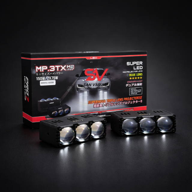 MINI PROJIE 3 MATA PRO7 MP 3TX M2 150W/2X75 SUPERLED BLUELENS ( FREE KAOS )
