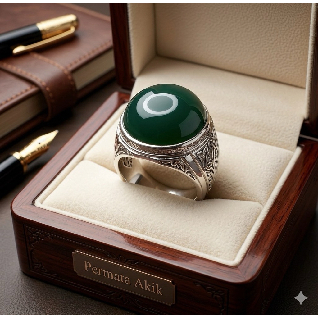 Cincin Batu Akik Natural Bacan Doko Cincau Chryso Kristal