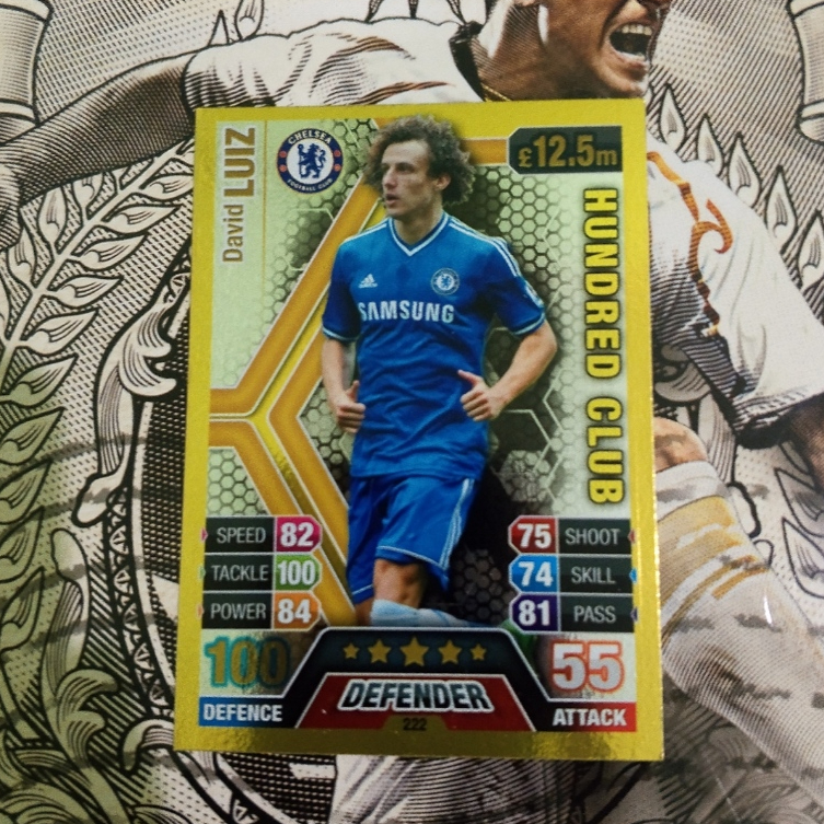 Kartu Bola Topps Match Attax 2013/14 David Luiz Chelsea Hundred Club