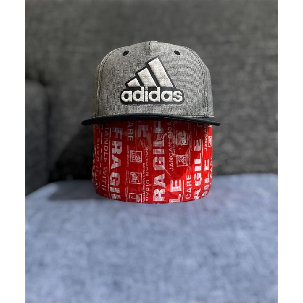 Topi Snapback Adidas Logo Heather Grey Black Big Logo Original Second