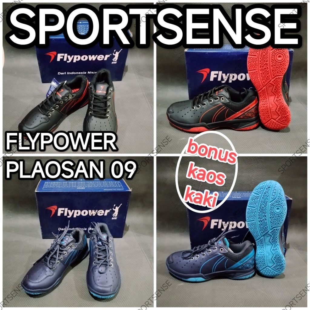Sepatu Badminton Bulutangkis Flypower Plaosan 09 Original Bonus Kaos Kaki