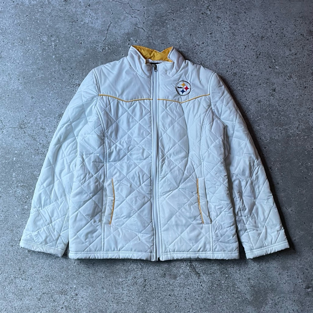 Vintage Puffer Jacket Pittsburgh Steelers White Unisex M