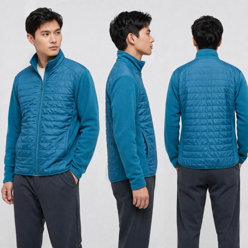 jaket outer unisex pria wanita by Uniqlo Fleece air tech biru tosca size M