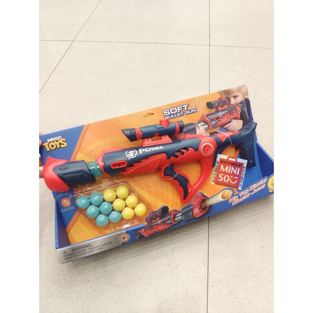 MINISO TOYS Mainan Pistolan Big Toy Blaster with 12 Soft Bullet Gun