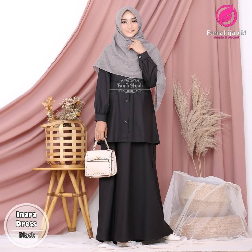 FANIAHIJAB INARA GAMIS DINAS HITAM POLOS TOYOBO ADEM