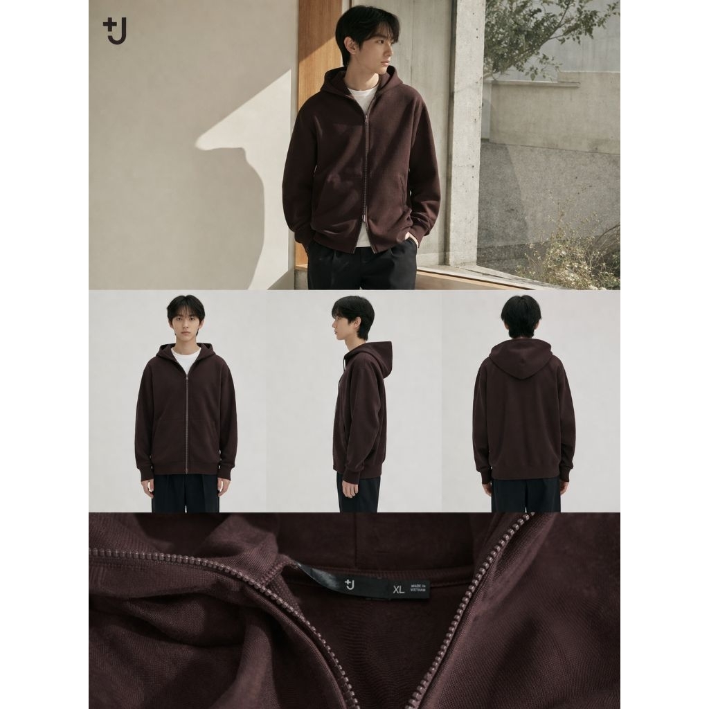 hoodie / pull over hoodie by uniql* x jil sander warna coklat size XL boxy