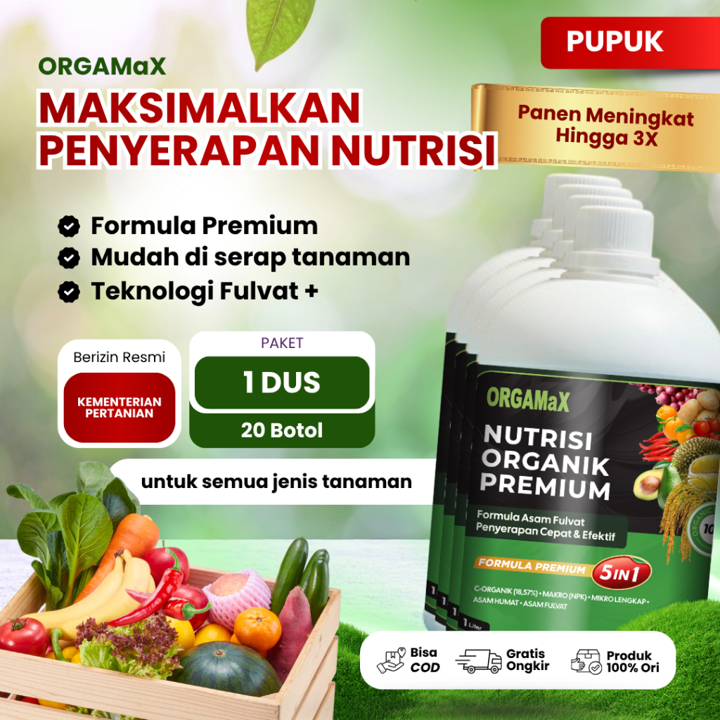 [1Dus=20Btl] Orgamax 1 Liter - Pupuk Asam Fulvat Organik Untuk Cegah Kuning dan Keriting