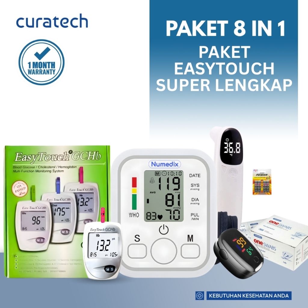Paket Kesehatan 5 in 1 Alat Kesehatan Lengkap GCHB Easy Touch 3 in 1 Termometer Oxymeter Tensimeter 