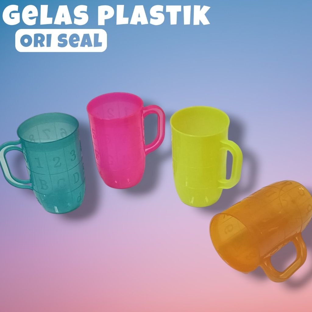 Gelas Plastik Bir 12 Cm ORI Seal - Gelas Es Plastik Warna-Warni, Gelas Gagang, Gelas Bir Bening, Uku