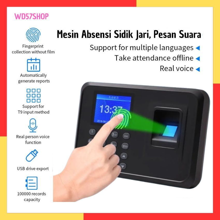 Mesin Absensi Sidik Jari Pesan Suara Pasword Finger Print Absen Karyawan Siswa 1000 Capacity