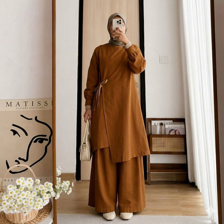 Setelan Wanita Kekinian Viral Samira Set WD Bahan Linen Size M L XL XXL XXXL One Set Jumbo Polos Kon