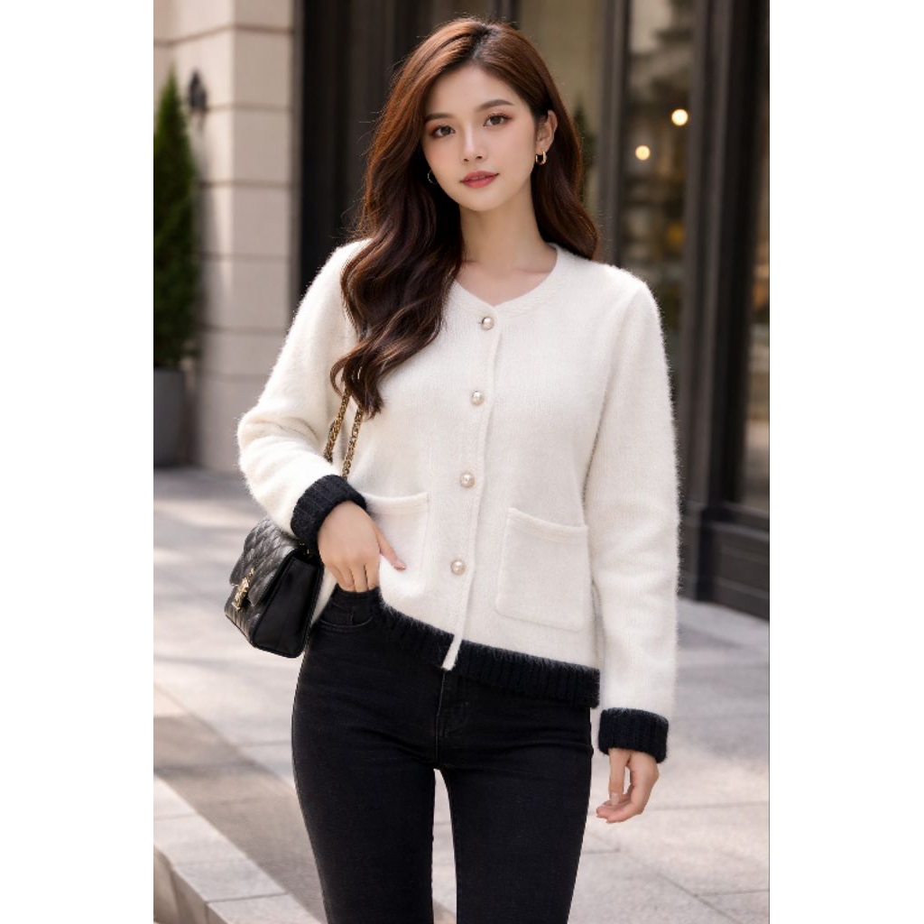 Cardigan Tweed Premium Import Two Tone Elegan