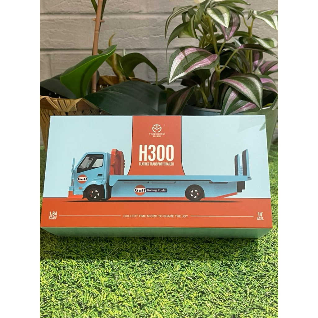 TIME MICRO 1/64 Hino H300 Gulf Flatbed Transport Trailer