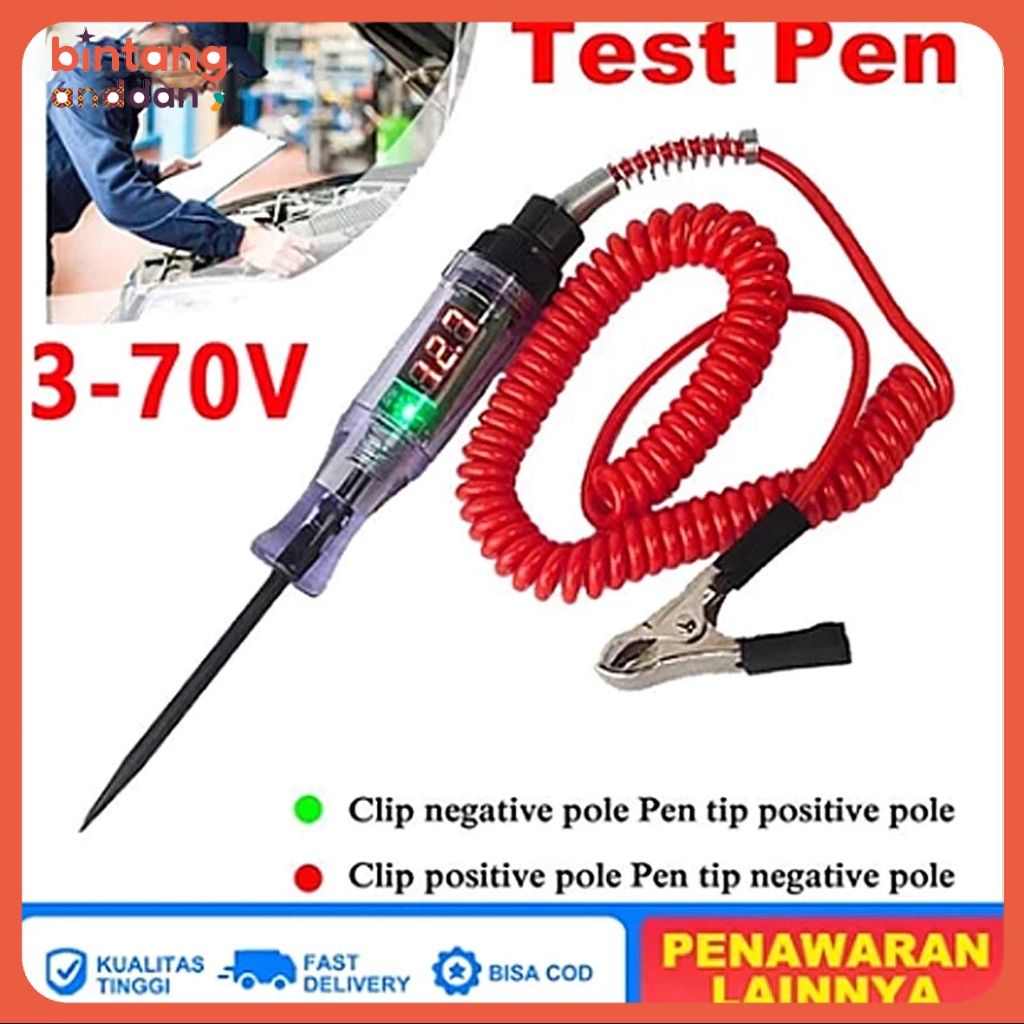 Digital Testpen listrik 5V-120V Tespen Digital DC Tester Testpen Kelistrikan Listrik Mobil Motor