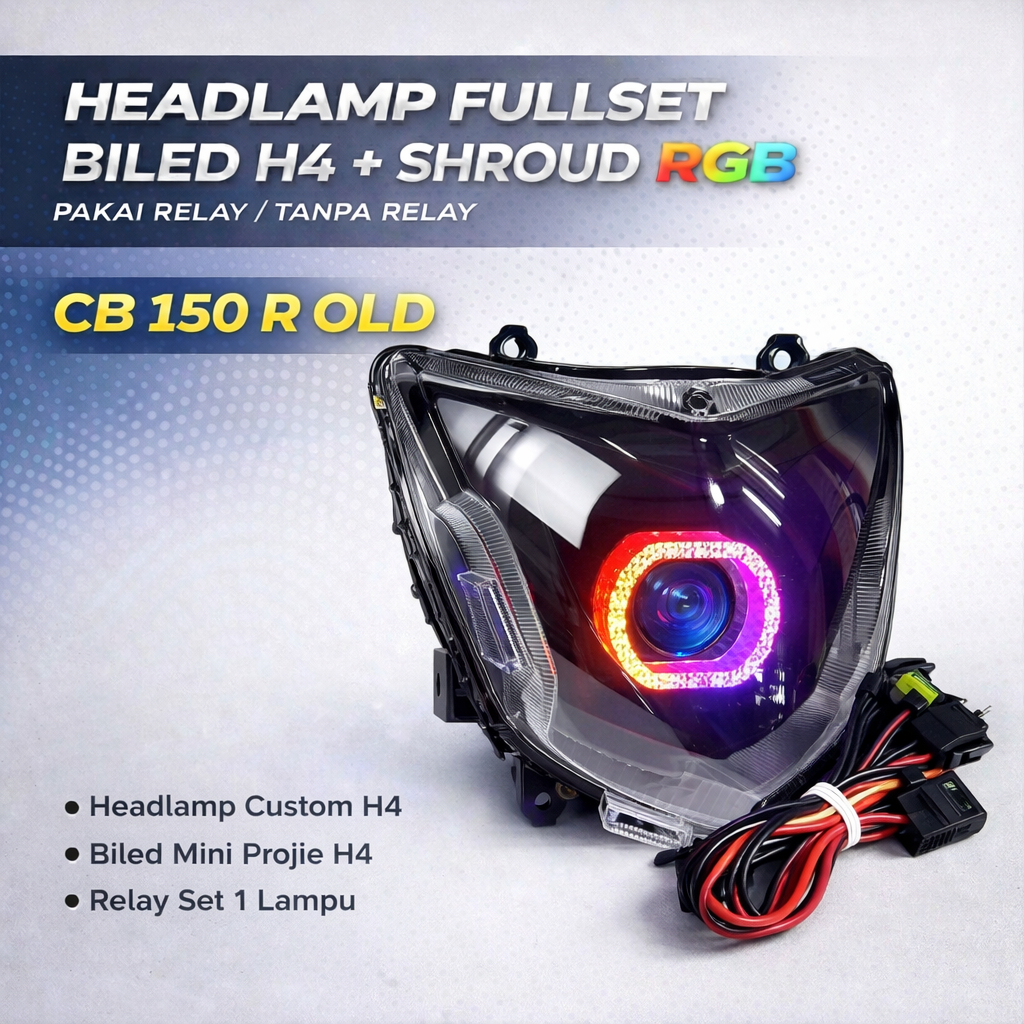 Headlamp Biled H4 Fullset Cb 150 R Old Lampu LED Depan Motor Shroud RGB Pnp Relay Tinggal Pasang