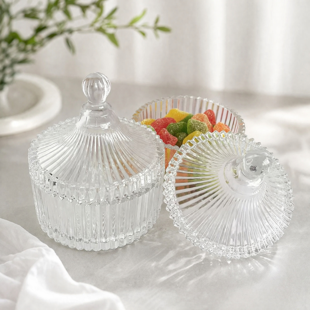 Toples Kaca Bening Wadah Permen Souvenir Wedding Crystal Candy Jar Toples Lebaran MJ-20