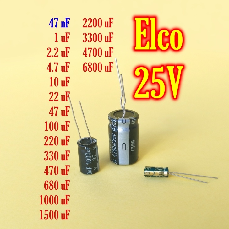 2-40Pcs kapasitor elco 25 volt 47 nF 1uF 2.2 uF 4.7 uF 10 22 uF 47 100 220 330 470 680 1000 uF 1500u