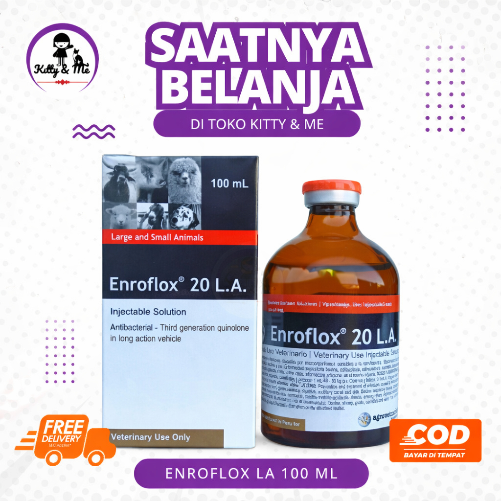 ENROFLOX 20 LA 100 ML AGROVET - - Antibiotik Spektrum Luas Long Acting Hewan