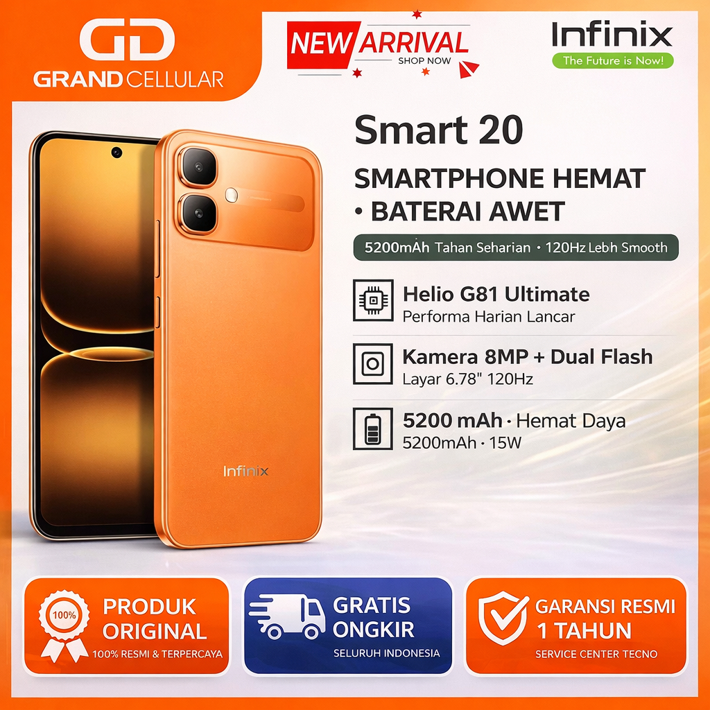 Infinix SMART 20 4/128GB | Helio G81 Ultimate, 5600mAh 120Hz, NFC | Garansi Resmi