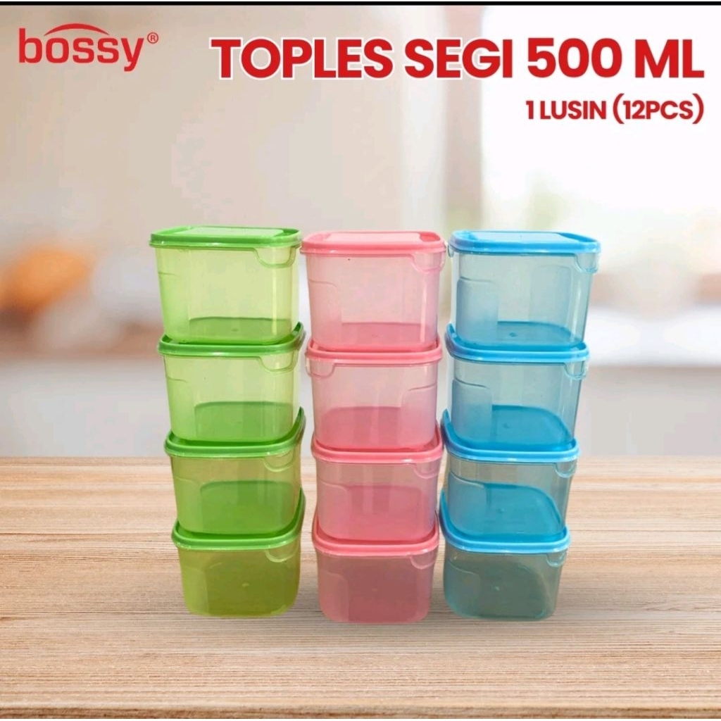 Toples Plastik Kotak 500ml - Warna Ceria, Serbaguna, Praktis
