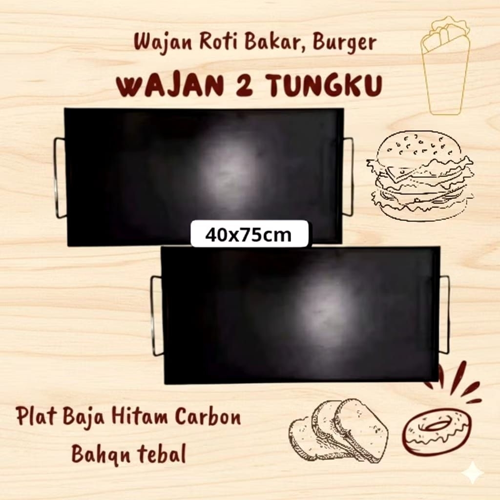 Wajan Roti Bakar 2 Tungku / Roti John / Wajan Panggang Barbeque / Wajan Anti Lengket Jumbo Termurah 