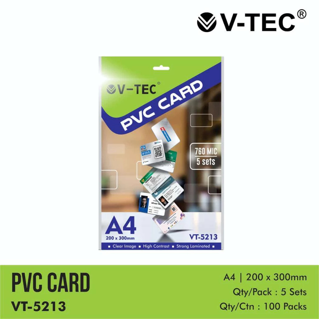 Kertas PVC ID CARD A4 V-TEC VT-5213 V-TEC PVC CARD VT-5213 A4 5 SET