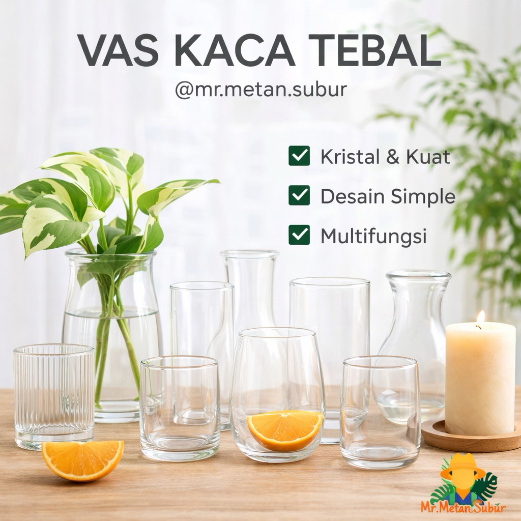 GARANSI VAS KACA Wadah TANAMAN AIR  ( vas saja ) KUALITAS TERBAIK untuk hiasan meja rumah kantor wad