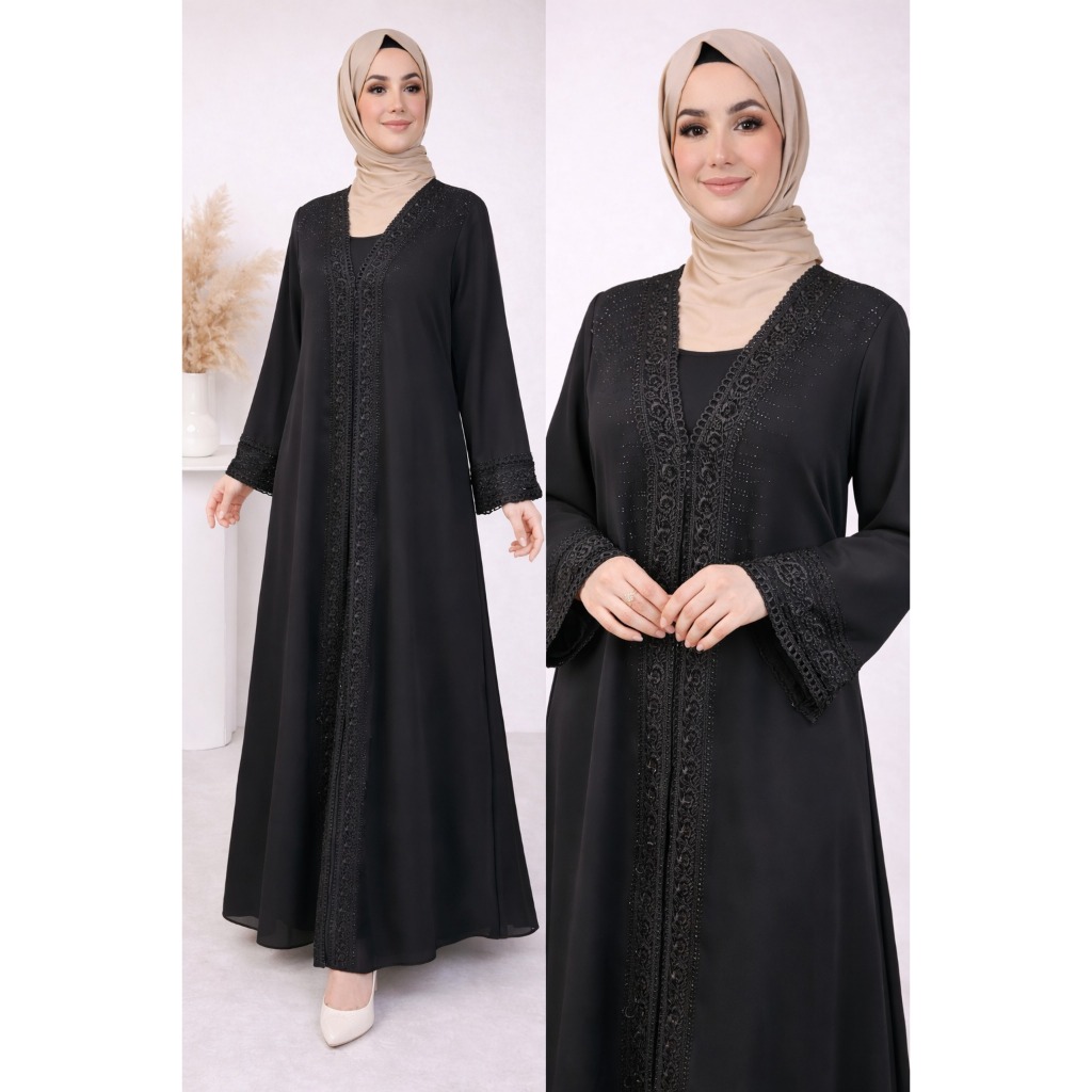 Gamis wanita Qatar Series warna hitam elegan mewah & murah