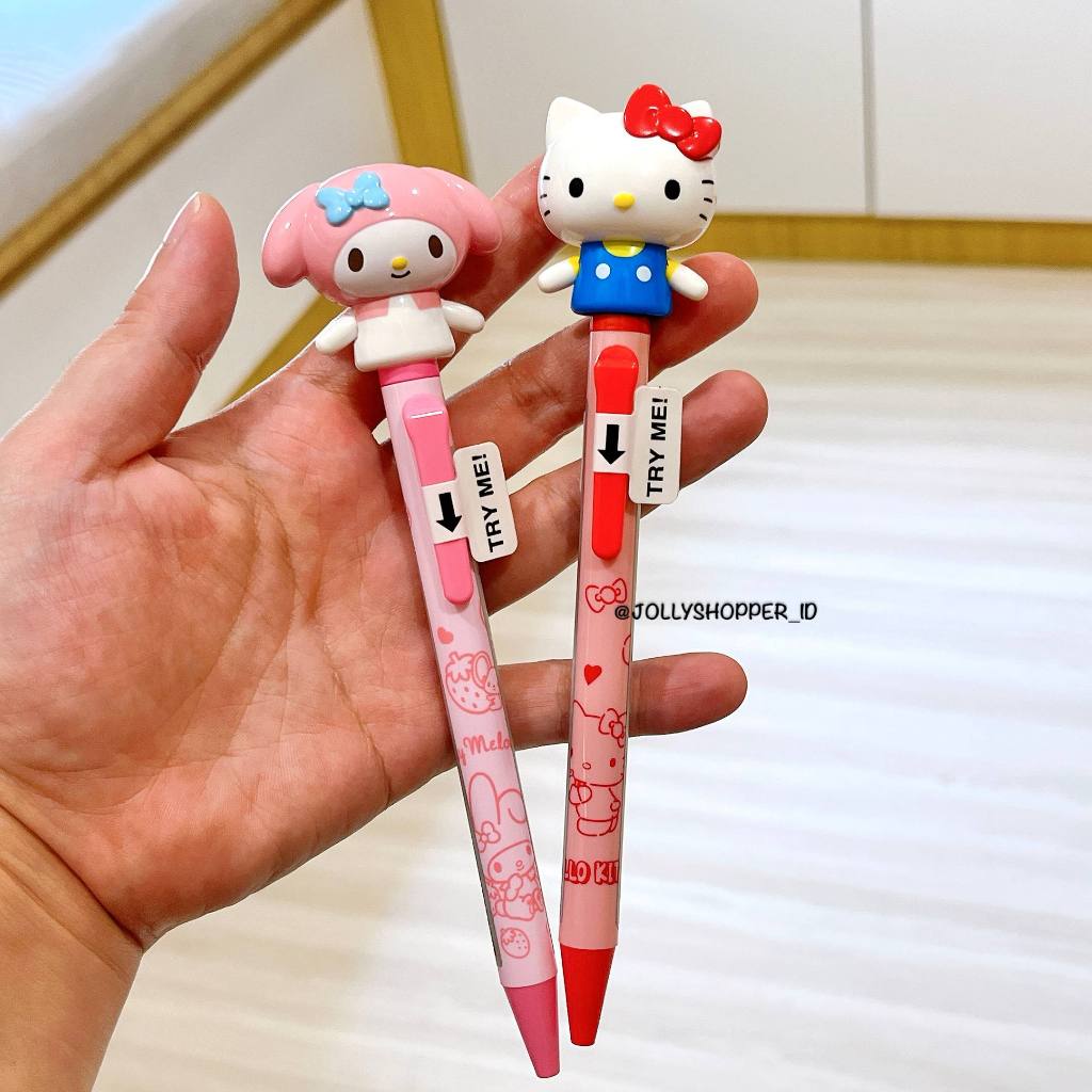 [READY STOCK] Sanrio JAPAN Bye Bye Action Mascot Ballpoint Pulpen - Hello Kitty & My Melody