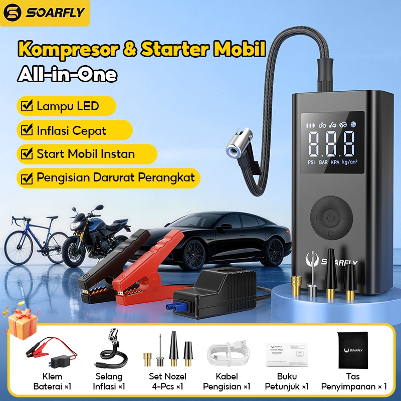 [COD] SOARFLY Jumper Starter Aki Mobil Motor 10000 mAh Alat Pompa Ban Motor Dan Mobil Electric Pump 