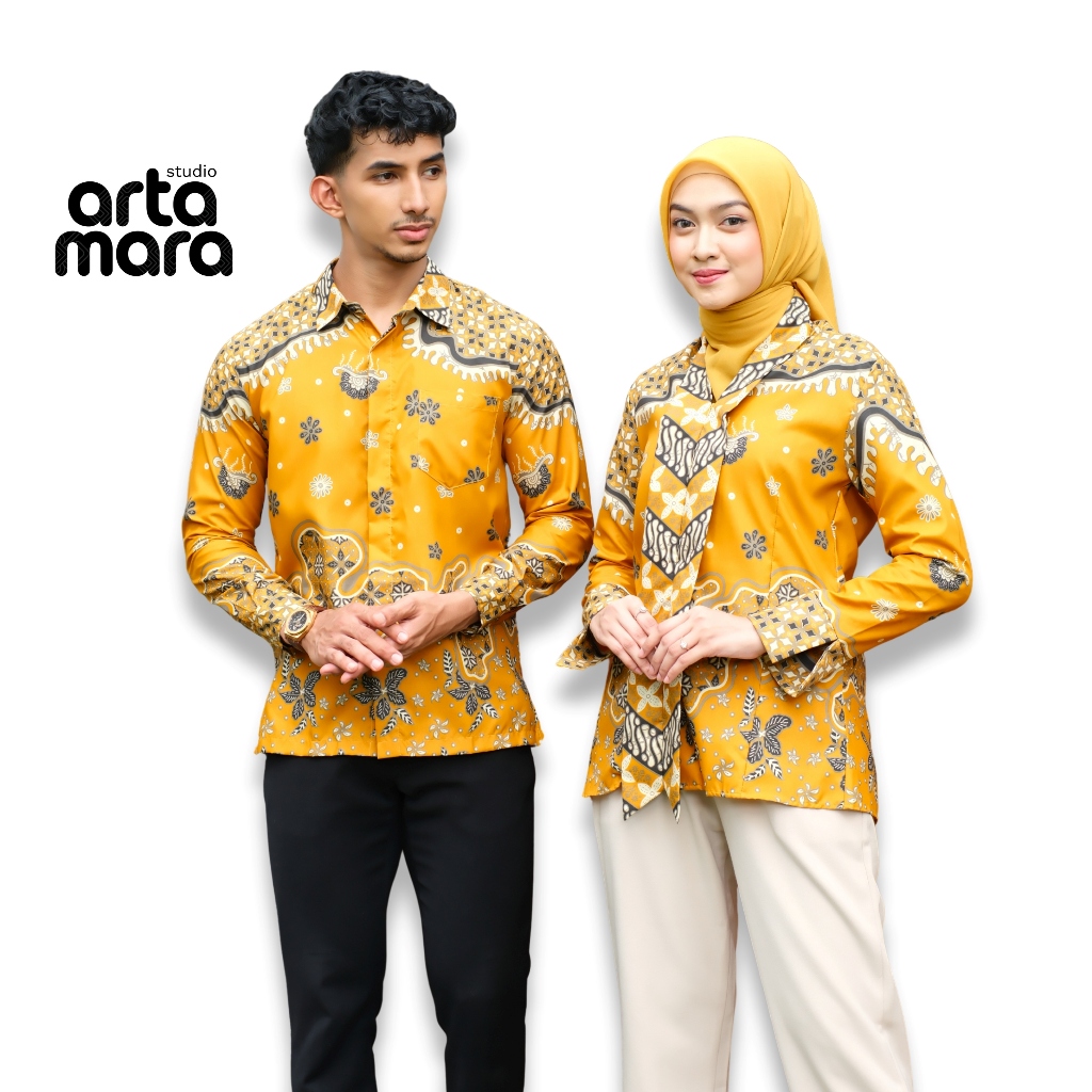 Baju Batik Couple Atasan Batik Wanita Lengan Panjang Zema Modern Baju Kerja Kantor  Kancing Kerah Ka