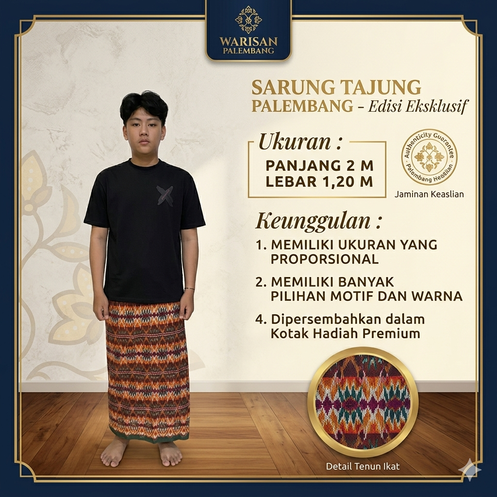 Yoko Songket Kain Sarung Tajung Mesin PREMIUM Palembang Motif Pucuk Rebung Tenun Berkualitas