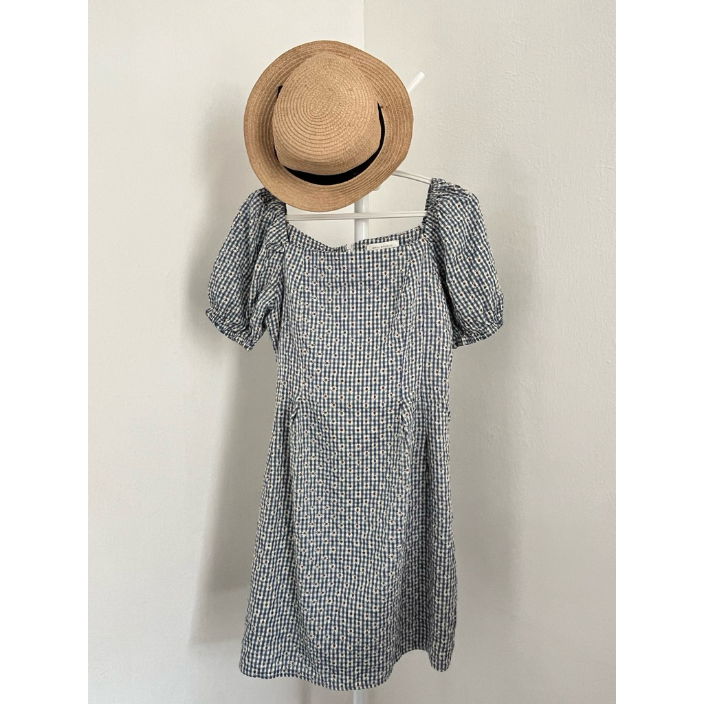 Dress Mini Kotak-Kotak Korea Navi