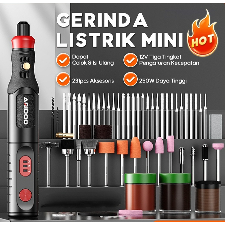 Model terbaru 2026 COD Bor Mini bor mini listrik ARIDOO Bor Mini Grinder Set Mesin Ukir Poles Gerind