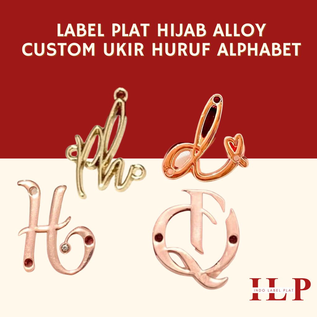 Label Plat Hijab Alloy Custom Ukir Huruf/ Alphabet/ Logo Fashion Label Merk Gamis/ Label Tas/ Label 