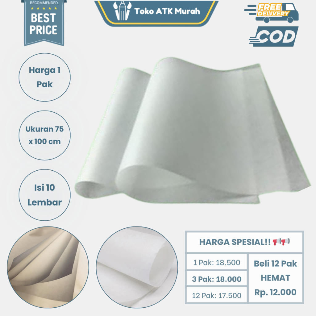 Kertas Roti / Baking Paper 75x100cm – 10 Lembar Tebal 40 GSM, Anti Lengket, Aman untuk Oven, Panggan