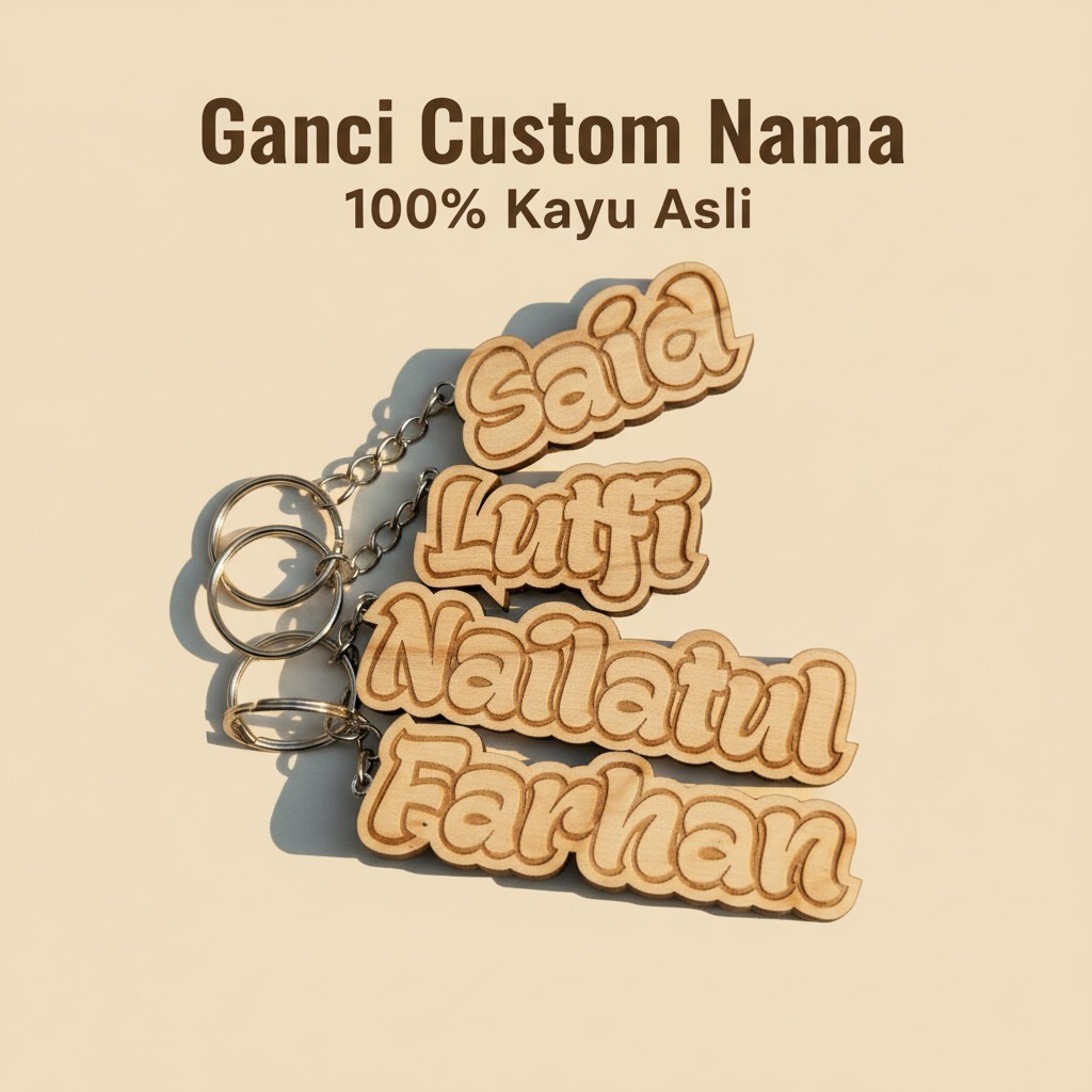 GANTUNGAN KUNCI KAYU CUSTOM NAMA UKIR GANTUNGAN KUNCI GRAFIR