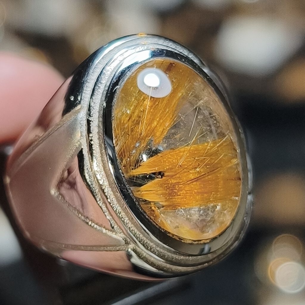 BATU KECUBUNG SERAT EMAS BADAR BESI PYRITE ring size 9