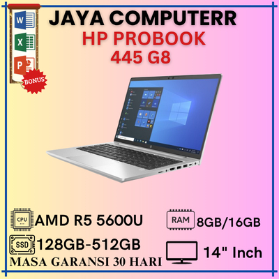 HP Probook 445 G8 AMD Ryzen 5 5600U Ram 8GB/16GB SSD 128GB / 512GB, Layar 14"Inch Murah Laptop