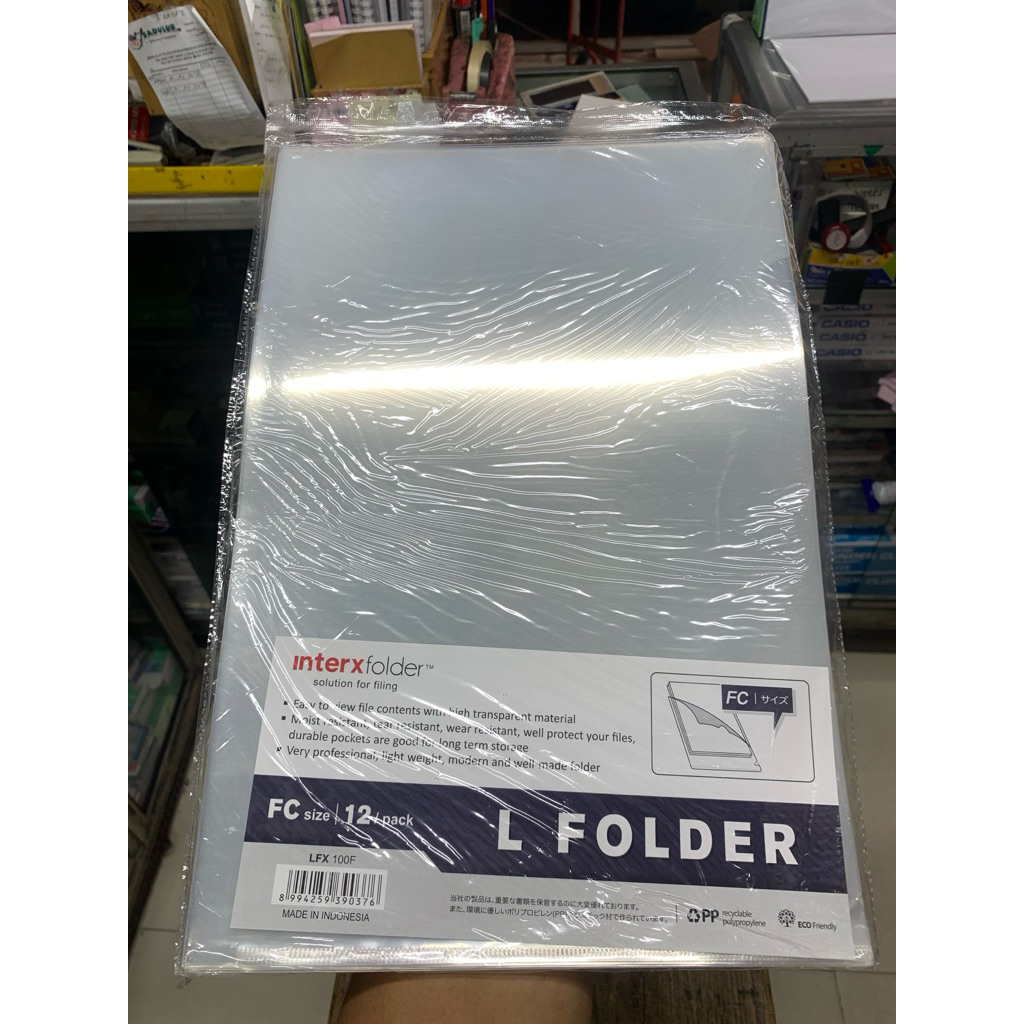 InterX Folder Map L Plastik - Sheet Protector F4 Transparan, Warna Putih, Ukuran F4 (Folio)
