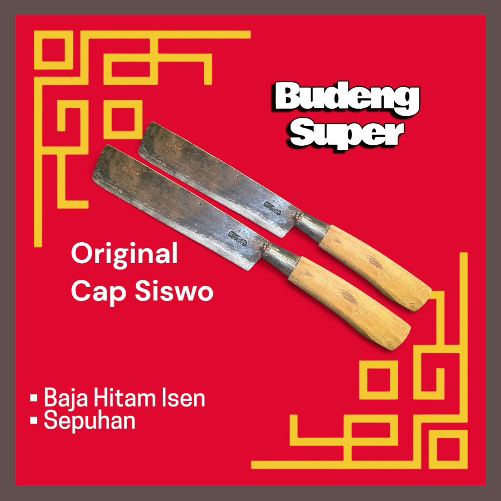 (Cap Siswo) Pisau Budeng UK 43cm Untuk Cacah Kayu Bambu Dan Daging Bahan Baja Isen Hitam Sepuhan