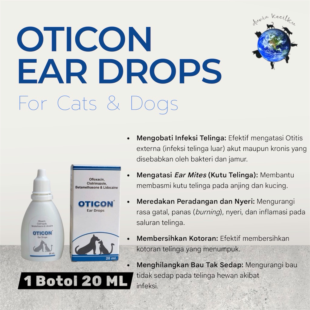 Oticon Ear Drops For Cats & Dogs - Atasi Infeksi Telinga (20 ML)