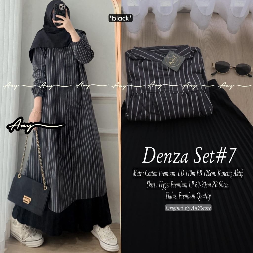 DENZA#7 SETELAN ROK TUNIK SALUR GARIS PREMIUM SETELAN ROK JALAN HARIAN